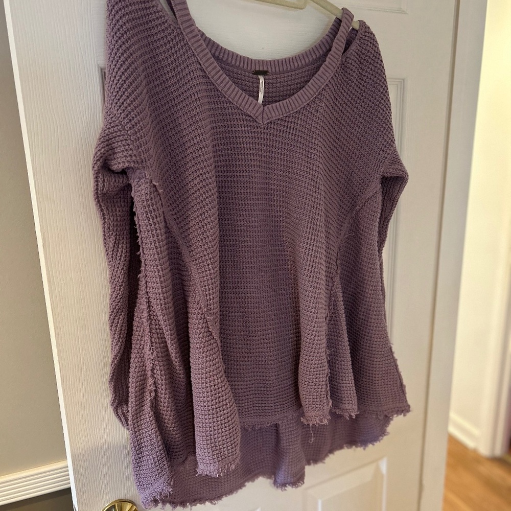 Free People Cotton  Purple Knit Sweater Top Size L